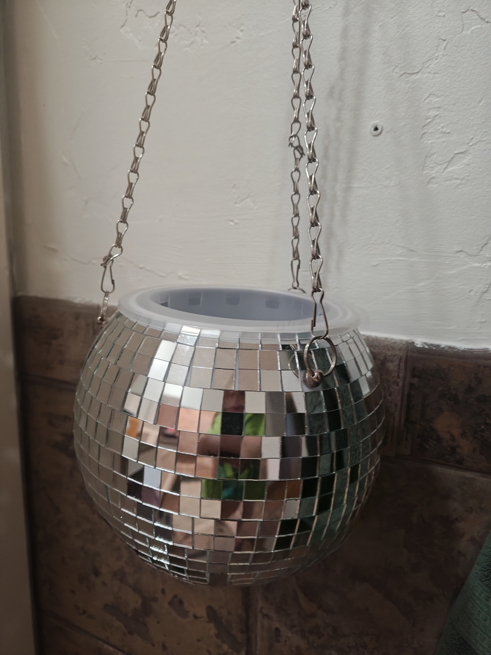 Silver Mirror Disco Ball Hanging Planter